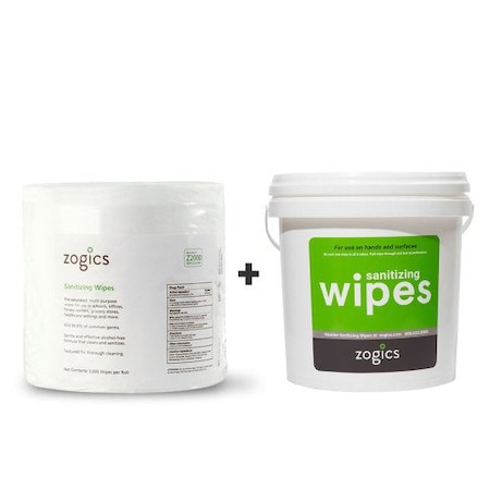 Zogics Hand & Surface Sanitizing Wipes Portable Bucket & Refill, 2,000 wipes Z2000-B